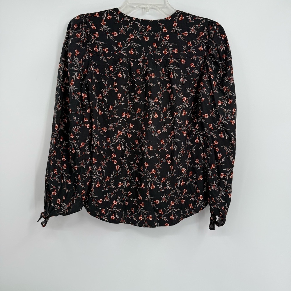Rebecca Taylor Silk Blend Lia V-neck Top Blouse Size 0 Black Long Tie Sleeves - Picture 9 of 11
